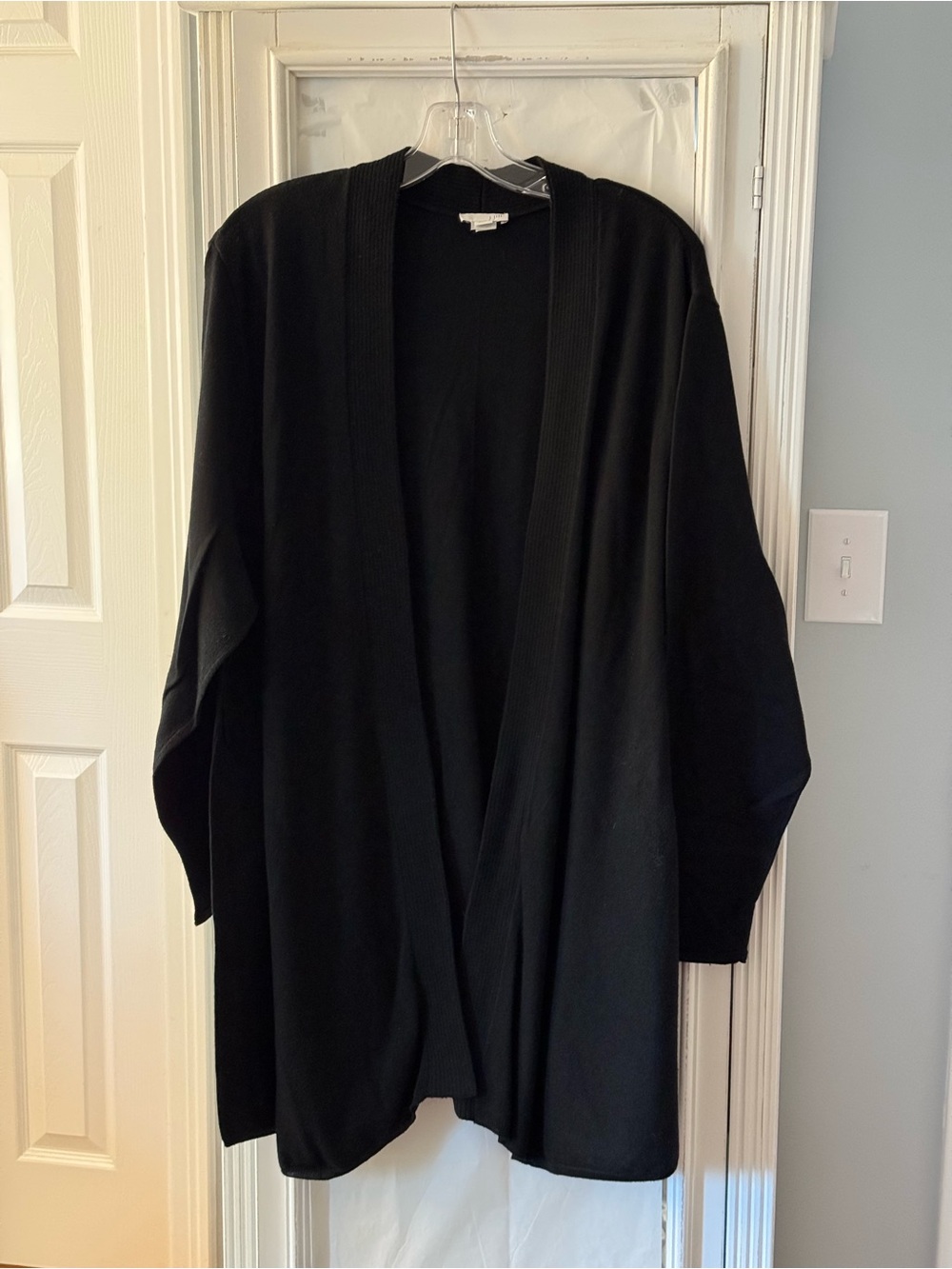 J. Jill Black Wool Blend Open-Front Long Cardigan with Soft Ribbed Trim Size 3X